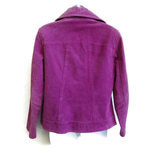 Chicos Suede LeaTHeR Jacket Raspberry Pink Poly Lining 1 M 8 - Picture 3 of 10